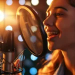 Young woman creating a voice over